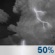 Tonight: A 50 percent chance of showers and thunderstorms.  Mostly cloudy, with a low around 37. West northwest wind 5 to 10 mph becoming light and variable  in the evening. Winds could gust as high as 16 mph. 